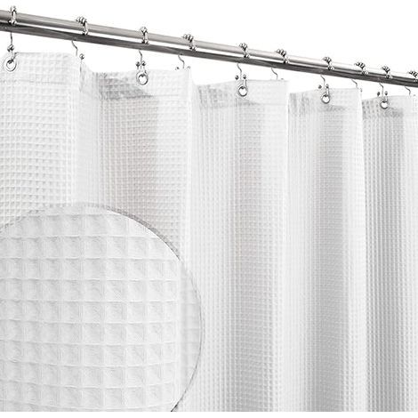 Rideau de douche en mélange de coton, tissage gaufré en nid d'abeille, doux et spa d'hôtel, lavable, blanc, 72 x 72 pouces (1/5)