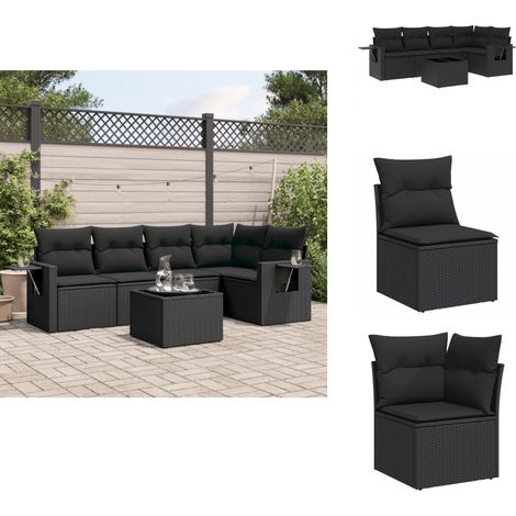 Salon de jardin 6 pcs avec coussins noir résine tressée - Ensemble Salon De Jardin - Meuble De Jardin - Jardin Design - Mobilier Exterieur - Chaise Lounge (1/5)