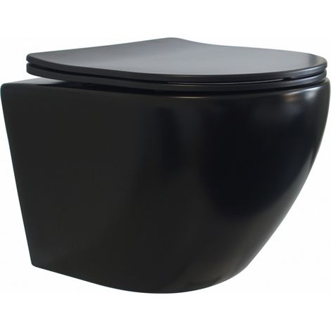 Cuvette suspendue sans bride KELOS Noir Mat avec abattant (1/5)