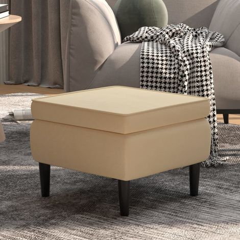 Repose-pied, Tabouret Bas Pouf, Tabouret avec pieds pour Salon ou Chambre en bois Crème Velours HAV6705 (1/5)