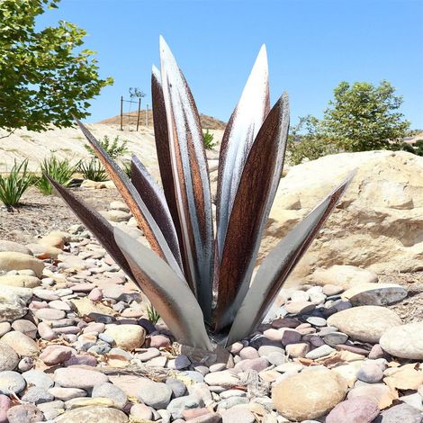 Sculpture Métallique Agave - 10,5 Pouces - Décoration Extérieure Jardin Cour Intérieur - 9 Feuilles - Blanc - 1 Ensemble (1/5)