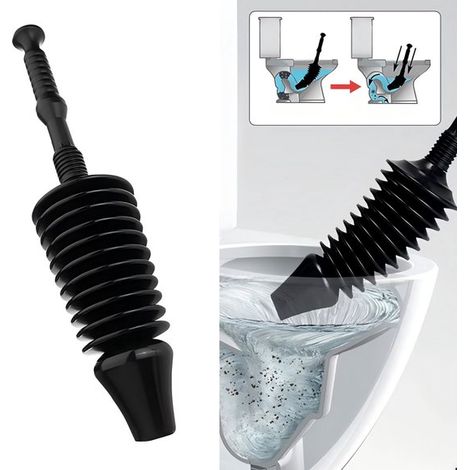 Déboucheur de toilettes puissant, démontable, poignée en plastique et ventouse en caoutchouc noir, outil pour éliminer les bouchons (1/5)