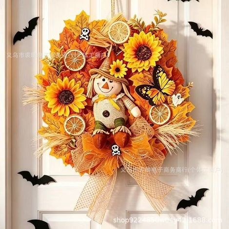Halloween Outdoor Door Hangings, Straw Doll Decorations, Wreaths, Thanksgiving Entryway Fences, Festive Decorations - Rustic Style Straw Man Wreaths -