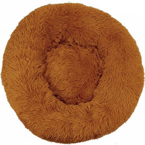 Coussin 40 cm avec housse lavable - Marron cognac - Coussin pour chien et chat - Panier rond en forme de donut pour chat et chiot - Doux et moelleux - Marron (1/5)