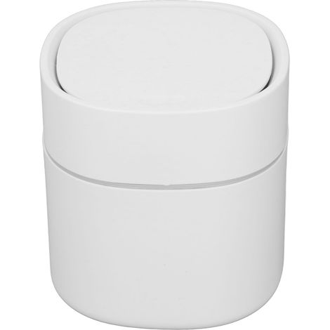 Mini poubelle de bureau avec couvercle, idéale pour ranger les débris et nettoyer une table basse, une coiffeuse ou un comptoir (blanche). (1/5)