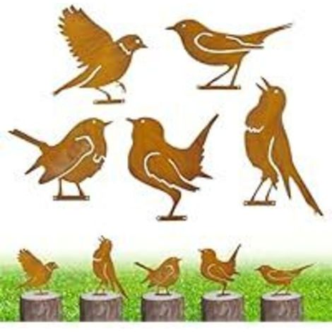 Bardusch-5 Pièces Oiseau Rouille, Oiseaux Rouillés pour Arbre, Rouillés en Métal, Faire de Vieux Oiseaux, Rouillé Metal Bird Décoration, Convient pour Jardins, Terrasses, Parcs, Clôtures