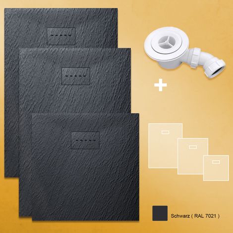SONNI Design Duschwanne Schwarz Duschtasse Flach aus SMC Brausewanne Super Flache 160 x 90 cm mit Ablaufgarnitur,Antirutsch (1/5)