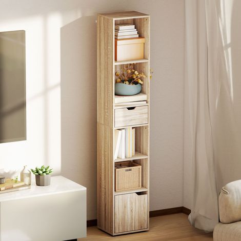 Bibliothèque. étagère à livres. meuble de rangement avec tiroir placard compartiments ouvertes. 30 x 24 x 158 cm naturel (1/5)