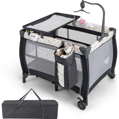 Costway – Lit parapluie bébé convertible 3 en 1 – Table à langer imperméable – Maille respirante – Matelas confortable – Roues verrouillables