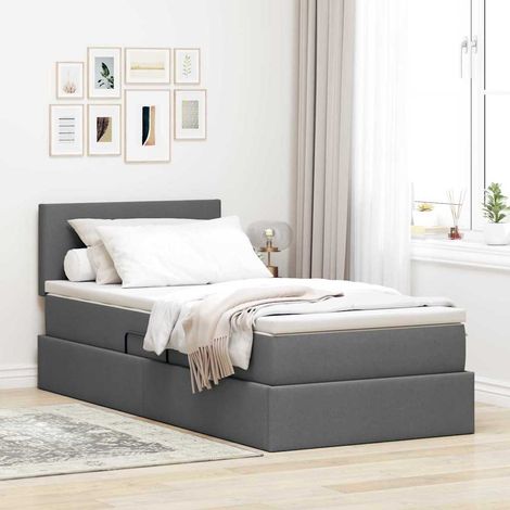 Bett mit Stauraum und LED mit LED Dunkelgrau 100 x 200 cm Stoff
