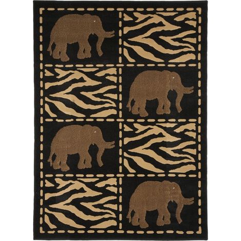 MASSAI - Tapis imprimé éléphants noir 160x230 (1/4)