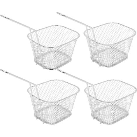 4-teiliges Frittiernetz aus Edelstahl, Kochsieb für Pommes frites, Küchenhelfer, Silber (1/5)