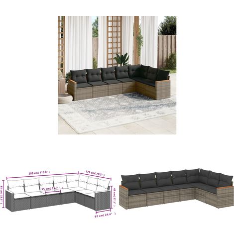 7-tlg. Garten-Sofagarnitur mit Kissen Grau Poly Rattan - Gartenmöbel - Sofasatz - Rattan Möbel - Outdoor Sofa - Lounge Set - Home & Living (1/3)