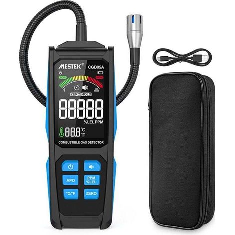 Détecteur portatif de fuites de gaz combustibles. testeur de fuites de gaz naturel. analyseur portable de concentration de gaz. avec test température et fonctions alarme sonore et lumineuse.de (1/4)