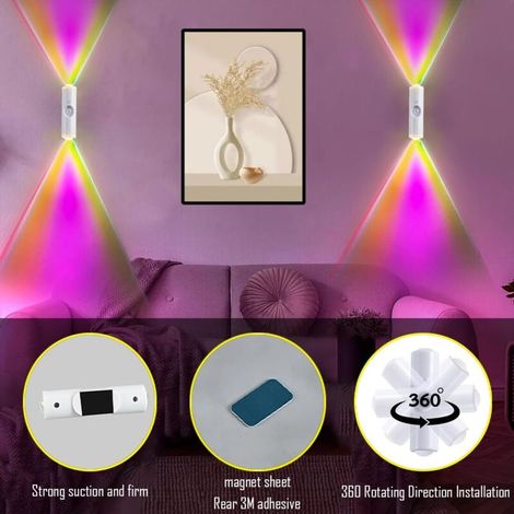 Veilleuse murale portable, lampe murale LED magnétique rechargeable par USB, veilleuse à détecteur de mouvement, lampe murale à piles 7 couleurs pour escalier, salon, chambre à coucher (2 pièces) (1/4)