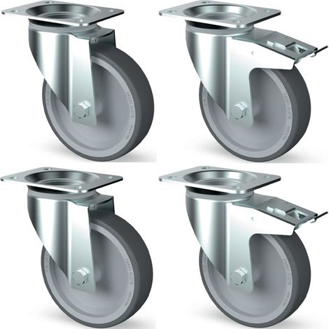 Roues inox par 4 - pivotantes - 2 à frein - Diamond