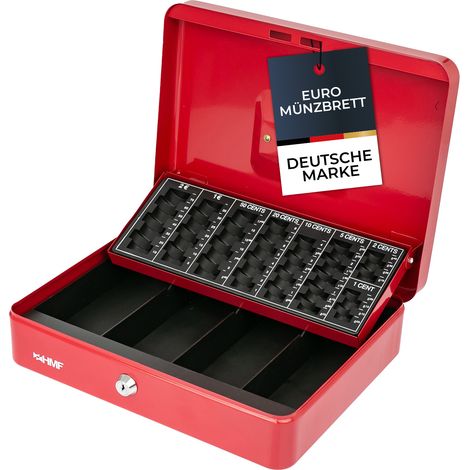 HMF 4215 Geldkassette mit Euro-Münzzählbrett, 30,5 x 24 x 8,5 cm, Rot (1/5)
