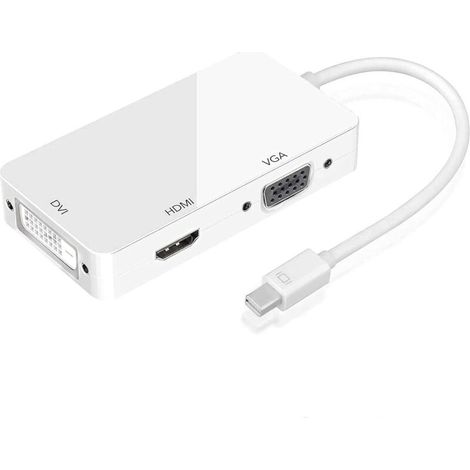 Ozvavzk Mini Displayport vers HDMI Vga Dvi câble adaptateur 1080P 3-en-1 Thunderbolt Mini DP vers HDMI Vga convertisseur, pour Macbook Microsoft Lenovo Thinkpad Carbon Touch Helix (blanc)