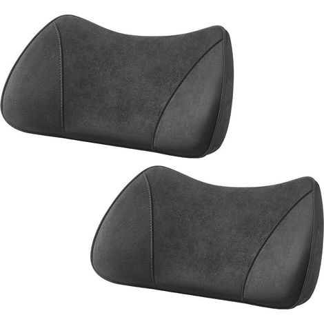 (Lot de 2 noirs) Rehausseur de siège auto 2 en 1 universel pour conducteur, coussin lombaire en mousse à mémoire de forme, coussin inclinable en suédine, hauteur de siège réglable (1/5)