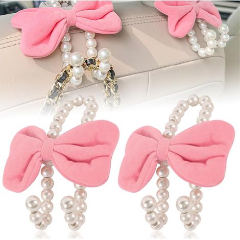 2 Crochets pour sièges auto avec nœud et perles, crochet siège voiture pour sac à main,porte sac voiture décoratif pour appui-tête de voiture, car hook pratique,accessoire voiture femme pour intérieur (1/5)