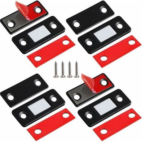 Aimant de Porte Magnétique 4 Pièces Ultra Mince Loquets Magnétiques en Acier Inoxydable pour Porte Coulissante de Placard, de Cuisine, Armoire, Tiroir et des Meubles, etc, Noir (1/4)