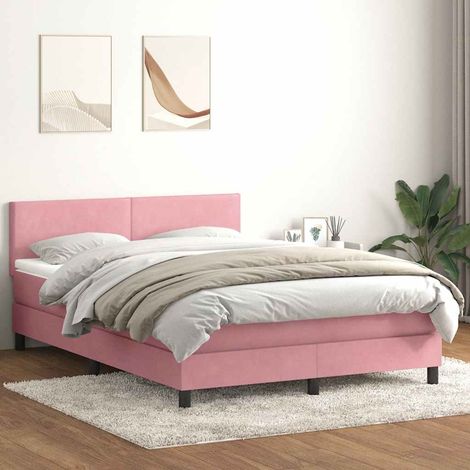 Sommier à lattes de lit avec matelas et LED rose 160x220 cm velours