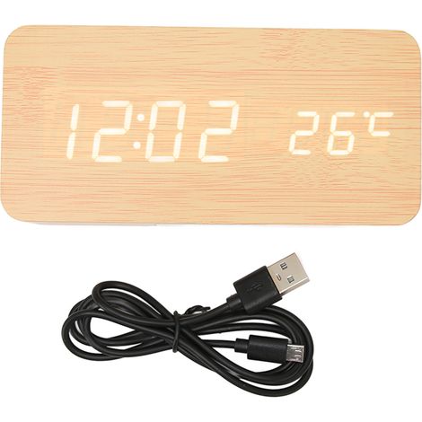 Horloge Numérique en Bois LED Toucher Son Contrôle Bluetooth Connexion Réveil de Bureau pour Chambre Bureau Café (1/5)