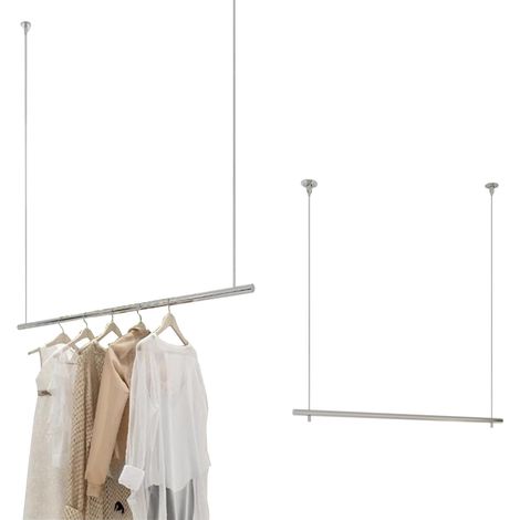 Portant à Vêtements Suspendu au Plafond, Hauteur Réglable de 0 à 200 cm, Cintre de Plafond Acier Inoxydable pour Vêtements, Tringle à Vêtements pour Boutiques Présentation au Détail (1/5)