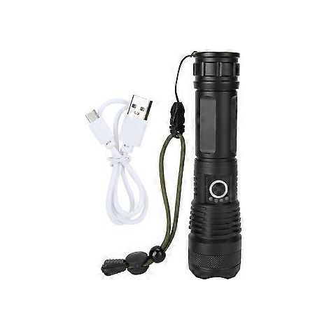 XHP70 LED Teleskop-Zoom-Taschenlampe, hohe Helligkeit, USB-aufladbar, 5 Modi, wasserdicht, für Outdoor-Camping, Notfälle, schwarz (1/5)