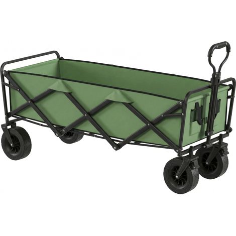 Chariot de jardin pliable de 130 litres avec roues, remorque robuste avec freins, poignée réglable, vert (1/5)