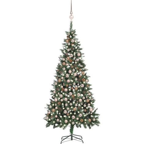 Árbol de Navidad helado con luces, bolas y piñas 210 cm vidaXL (1/5)