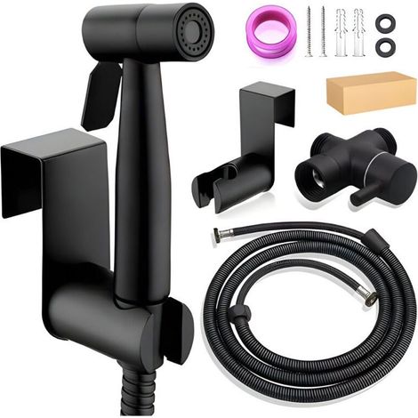 Ensemble de douchette de bidet pour toilettes et salle de bain en acier inoxydable noir 304, avec buse de chasse d'eau sous pression. (1/5)