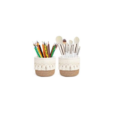 2 Pièces Porte Pinceaux de Maquillage, Mini Panier Rangement 12 x 10 cm, Paniers avec Décor Bohème, Organisateur pour Stylos, Crayons, Pinceaux (1/5)
