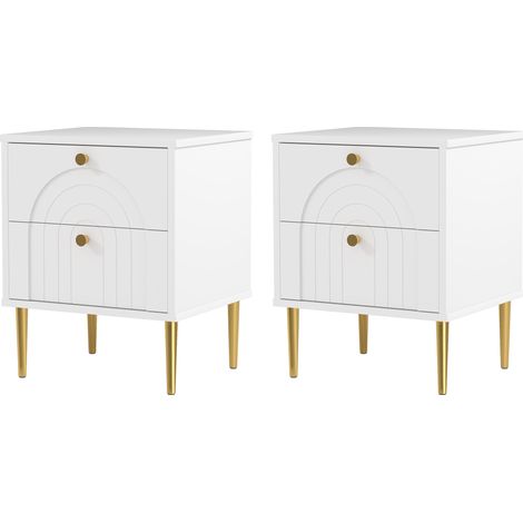 Lot de 2 tables de chevet avec pieds en acier blanc 40x35x50 cm