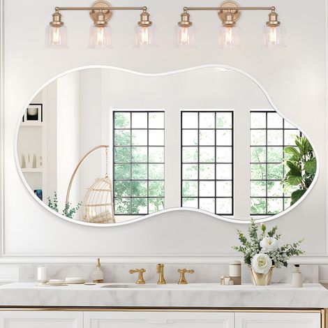 Grand miroir mural irrégulier pour salle de bain - 50 x 90 cm - Cadre asymétrique en alliage d'aluminium pour chambre à coucher, salon, vestiaire, entrée (1/5)