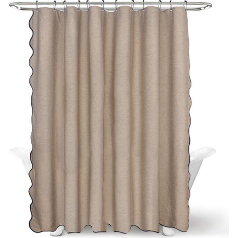 Rideau de Douche en Faux Lin Épais et Imperméable 183x183 cm, Bordure Ondulée Cationique Marron, pour Salle de Bain (1/4)