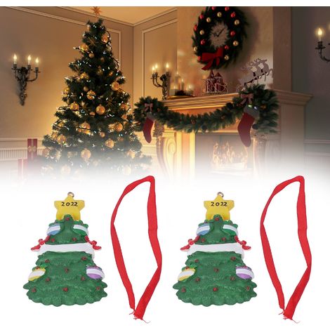 Set aus 2 handgeschnitzten und handbemalten Weihnachtsbaum-Anhängern aus Kunstharz, Hängedekorationen für Zuhause, 22 W245 (1/5)