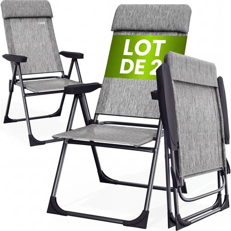 Casaria – Lot de 2 chaises de jardin pliables en aluminium – Dossier réglable 6 positions – Accoudoirs ergonomiques – Capacité de charge 130 kg