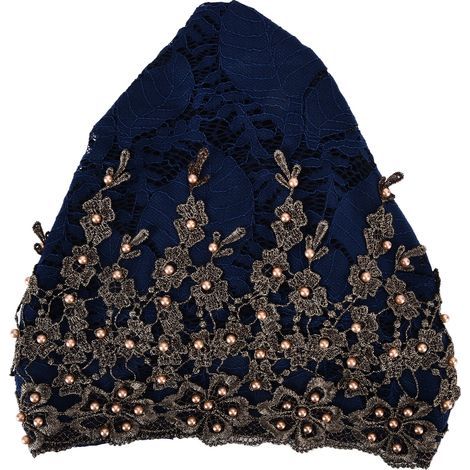 Retro-Turban-Schal für Damen mit Stickerei und Perlen – Eleganter muslimischer Stil, Dunkelblau (1/5)