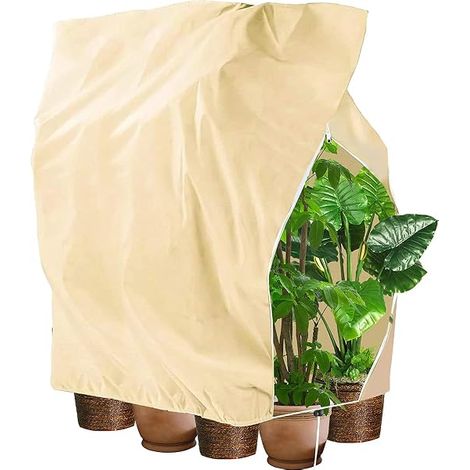 Housse de protection contre le gel pour plantes d'hiver Housse de plantes pour plantes avec fermeture éclair et cordon de serrage épaissir la des plantes pour palmiers plantes de balcon beige120x180cm (1/5)