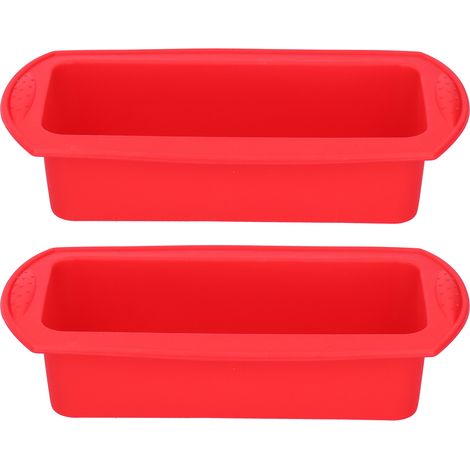 Lot de 2 moules à gâteaux rectangulaires en silicone, moules à pain, outil de cuisson, supporte la charge de 900 g (2 lb), accessoire rouge (1/5)