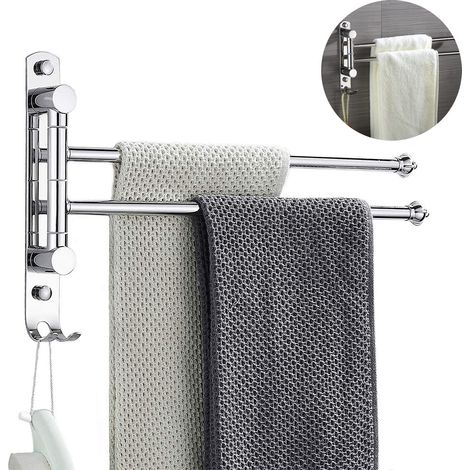 Porte-Serviettes Pivotant - 2 Bras Pivotants 180° - Acier Inoxydable Brossé Or - Fixation Murale - Salle De Bain Cuisine - 1 Pièce (1/5)