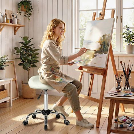 Fauteuil selle fauteuil roulant réglable en hauteur cuir en PU massage spa clinique beauté tatouage - Couleur: Blanc, Crème (1/4)