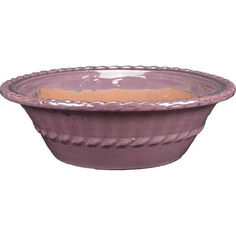 Vaso per bonsai rotondo in gres smaltato rosa-viola 13x13x4 cm - G238d