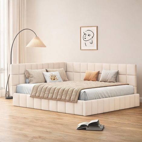 Cadre de lit beige en upholstered 206 x 168 x 62,5 cm (1/5)
