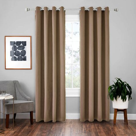 Rideaux occultants thermiques taupe, double panneaux à œillets pour salon, draperies isolantes anti-froid et bloquant la lumière, favorisant un sommeil réparateur, 2x L132 x H140 cm (1/5)