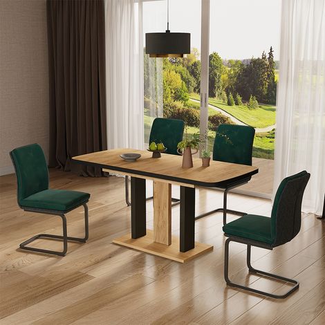 Mesa de comedor Fenaro, Roble negro/dorado, 120 x 80 cm 2 partes, Vicco