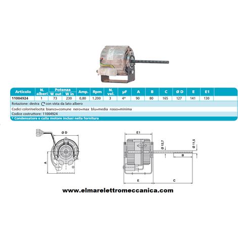 RPM 1100494 Motore 230 W MONOALBERO 3 Velocità aspiratore Fan Coil