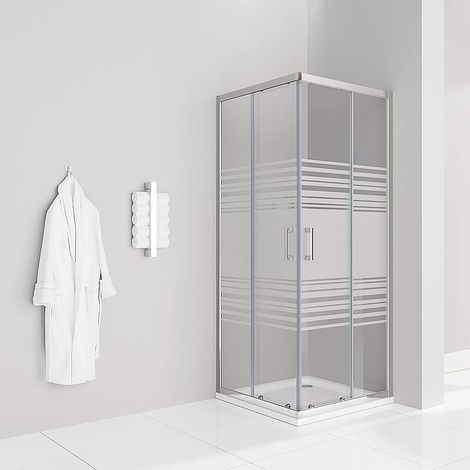 Teilsatinierte Duschkabine mit Schiebetüren Eckdusche mit Rollensystem aus ESG Glas 180cm Hoch DK77 90x100 cm