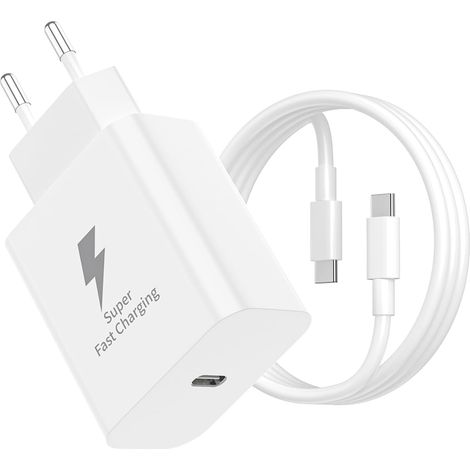 Chargeur Rapide USB-C 25W, Adaptateur Secteur pour Chargeur Rapide, pour Samsung Galaxy S25 S24 S23 S22 Plus/FE/Ultra,S21 S20 A56 5G A55 5G A54 A53 A52 A51 A16 A15 A14 A13 A12, Type-C 2 m (Blanc) (1/5)